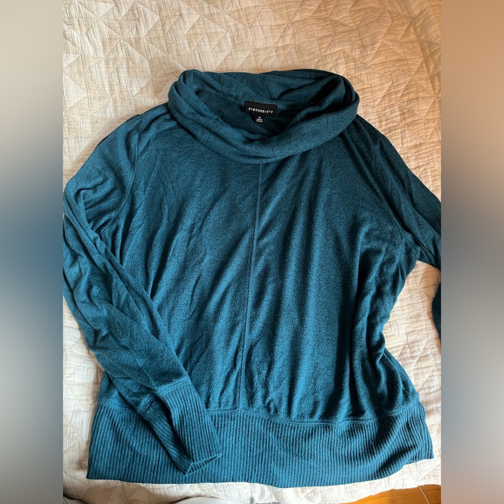 Fortune & Ivy Teal Long-Sleeve Cowl Neck Top